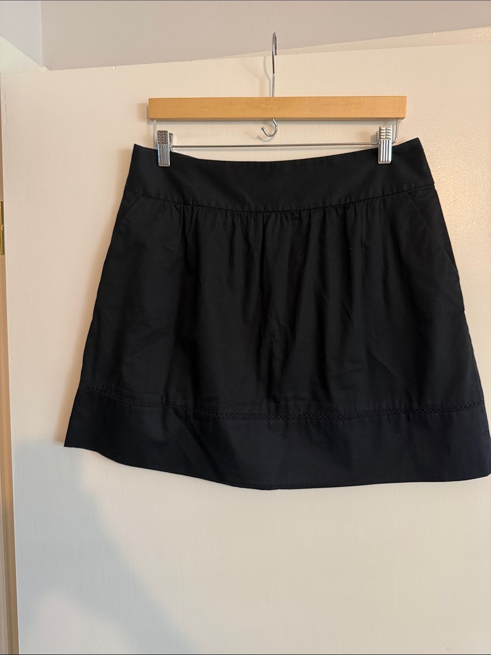 LOFT Black A-Line Skirt with Hem Stitch Accent